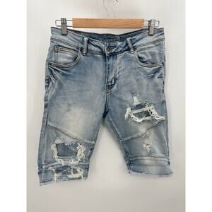 Crysp Denim Light Wash Blue Distressed Denim Bermuda Shorts Men's Size 30